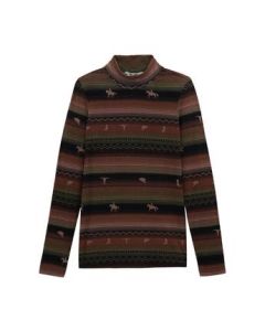 *Womens Punchy Mock Neck Shirt - Brown - 112382649