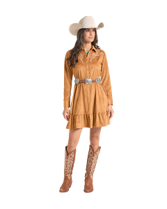 *Womens Micro Suede LS Dress - Camel - LWD2R08459