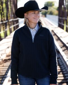 *Womens Patterned Knit 1/4 Zip Pullover - BLK - MAK9936002