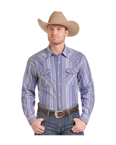 *Mens LS 2Pkt Snap - Blue - PMN2S09475