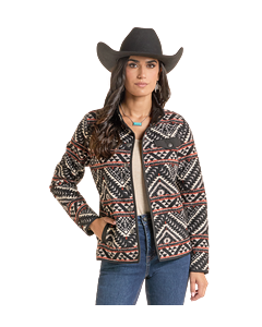 *Womens Aztec Berber Snap Jacket - Black - DW92C09291