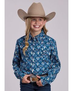 *Girls LS Horse Flowers - Blue - 03-080-0590-6154