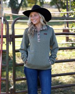 *Womens Print Fleece Pullover - OLV - MAK9909005