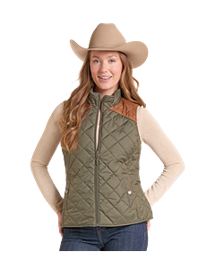 *Womens Two Tone Quilted Vest - Olive - DW98C09308