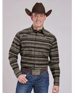 *Roper Mens LS Snap Horizontal Print Design - Brown - 03-001-0067-0742