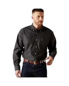 *Ariat Mens Wrinkle Free Solid Pinpoint Oxford Classic Fit LS Shirt - BLACK - 10065843