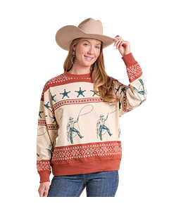 *Womens Cowboy Crew Pullover - Rust - LW91T09682
